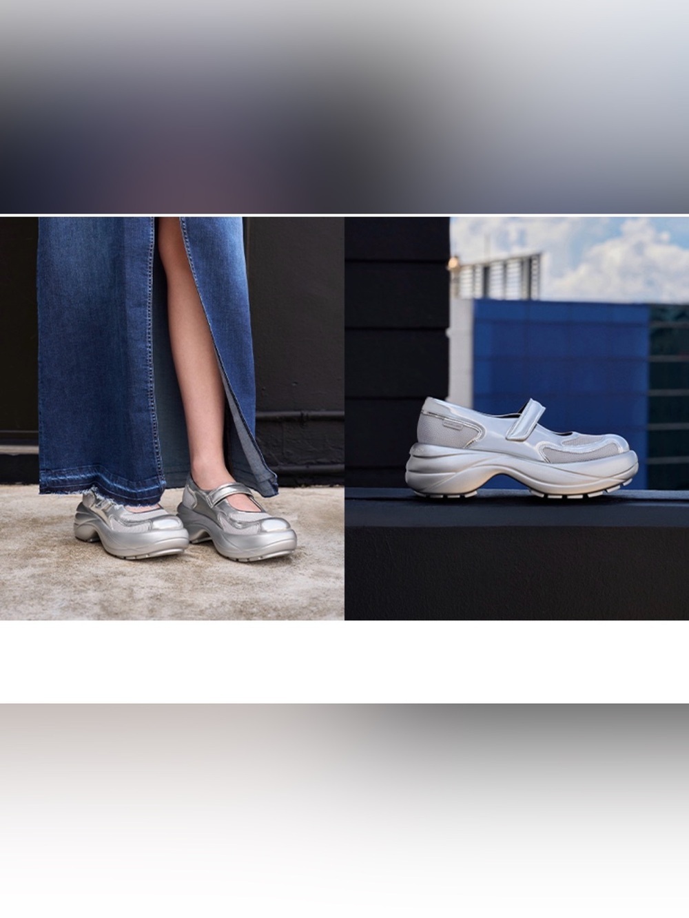 Charles & Keith Metallic Curved Platform Mary Jane Sneakers Silver 37 Edgy Goth